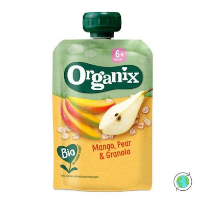 Organix Πολτός Μάνγκο, Αχλάδι & Γκρανόλα Χωρίς Ζάχαρη 100gr για 6+ μηνών